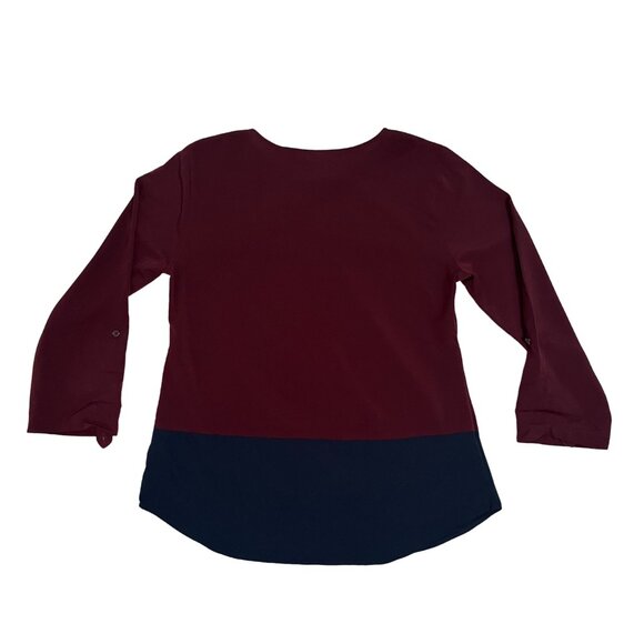 Van Heusen Womens Burgandy Colorblock Long Sleeve Blouse Sz L Workwear Tunic Top - Picture 10 of 10